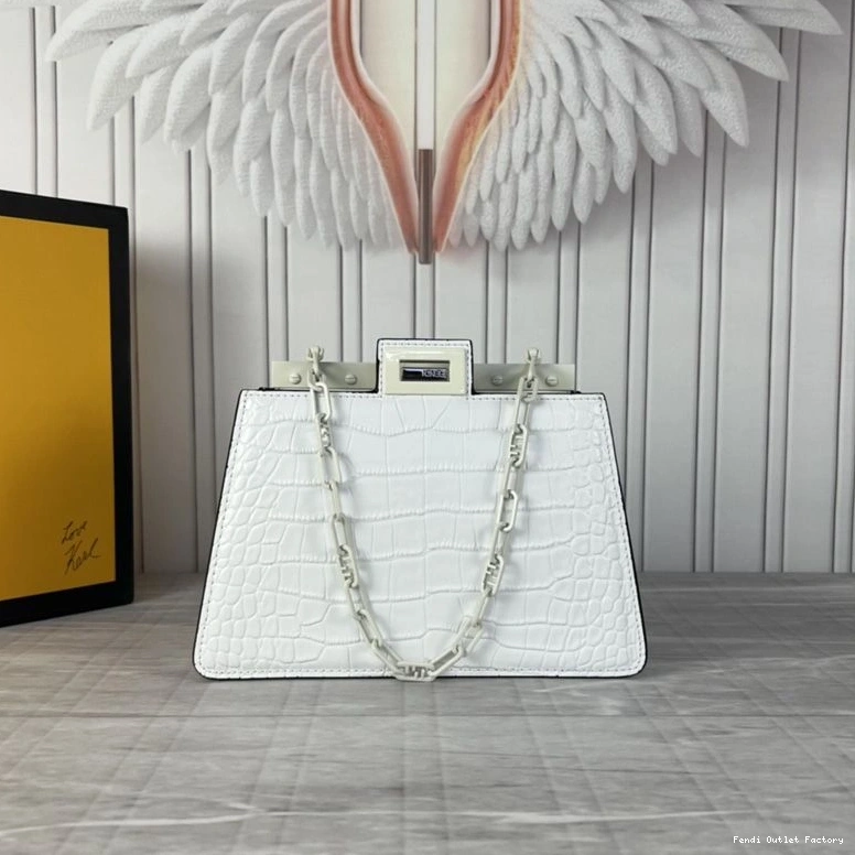 Affordable HOT Leather Peekaboo Fendi In White Cut Bag Crocodile Mini 0709